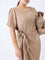 Gia Beige Knot-Detailed Straight Dress