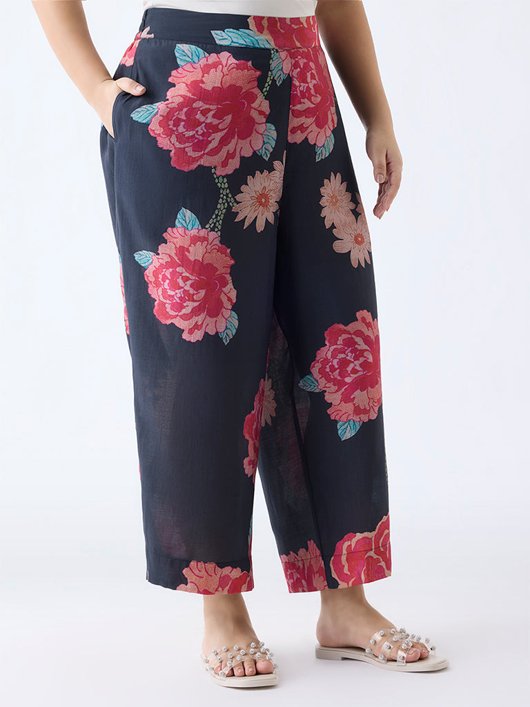 Diza Black Floral Pattern Pants