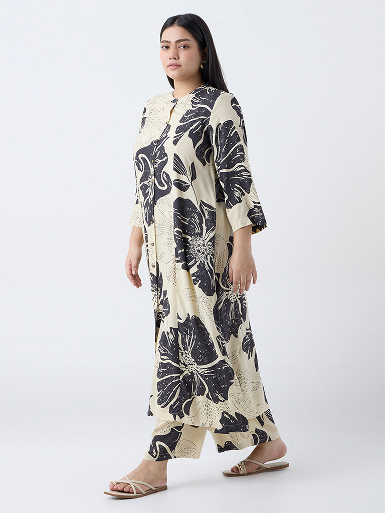 Diza Off-White Floral Printed A-Line Kurta