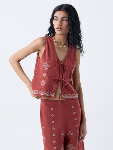 Bombay Paisley Rust Embroidered Cotton Top