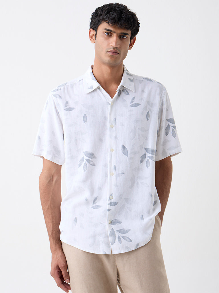 Ascot White Botanical Design Relaxed-Fit Shirt