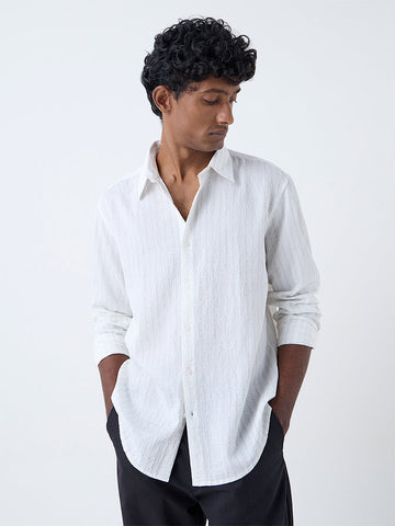 Ascot White Striped Relaxed-Fit Cotton Shirt