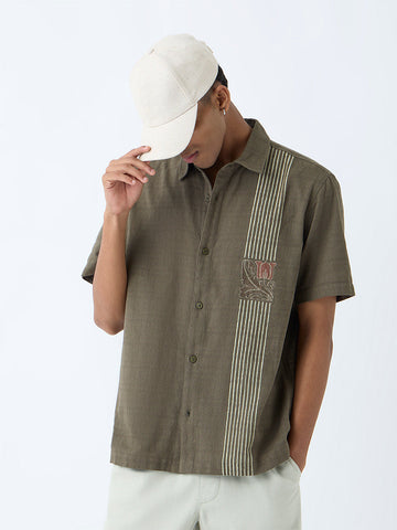 ETA Olive Striped Relaxed-Fit Cotton Shirt