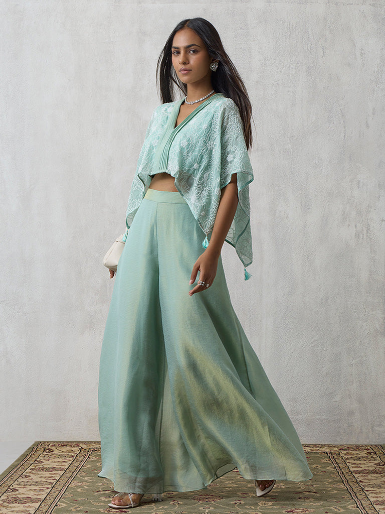 Floral Embroidered Blue Top