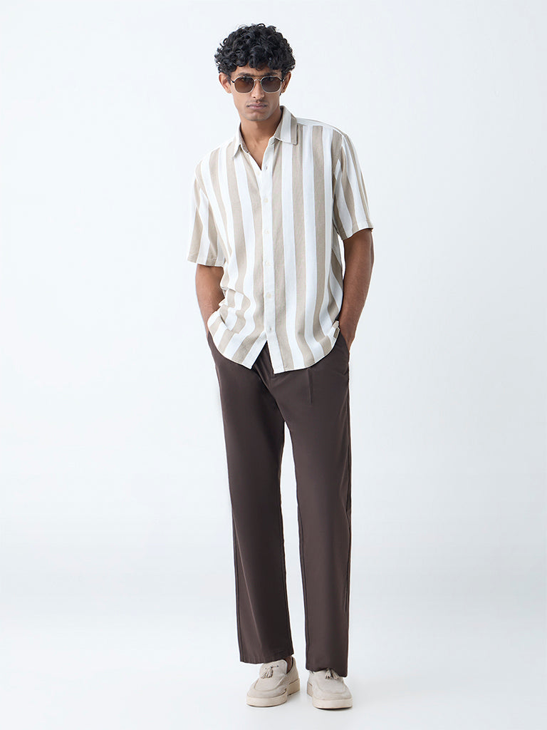 Ascot Beige Stripe Relaxed-Fit Shirt