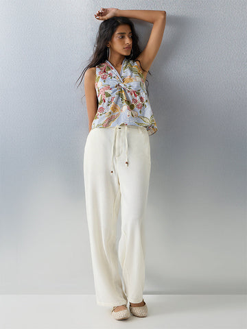 Bombay Paisley Light Blue Floral Design Cotton Top