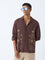ETA Brown Floral Embroidered Relaxed-Fit Cotton Shirt