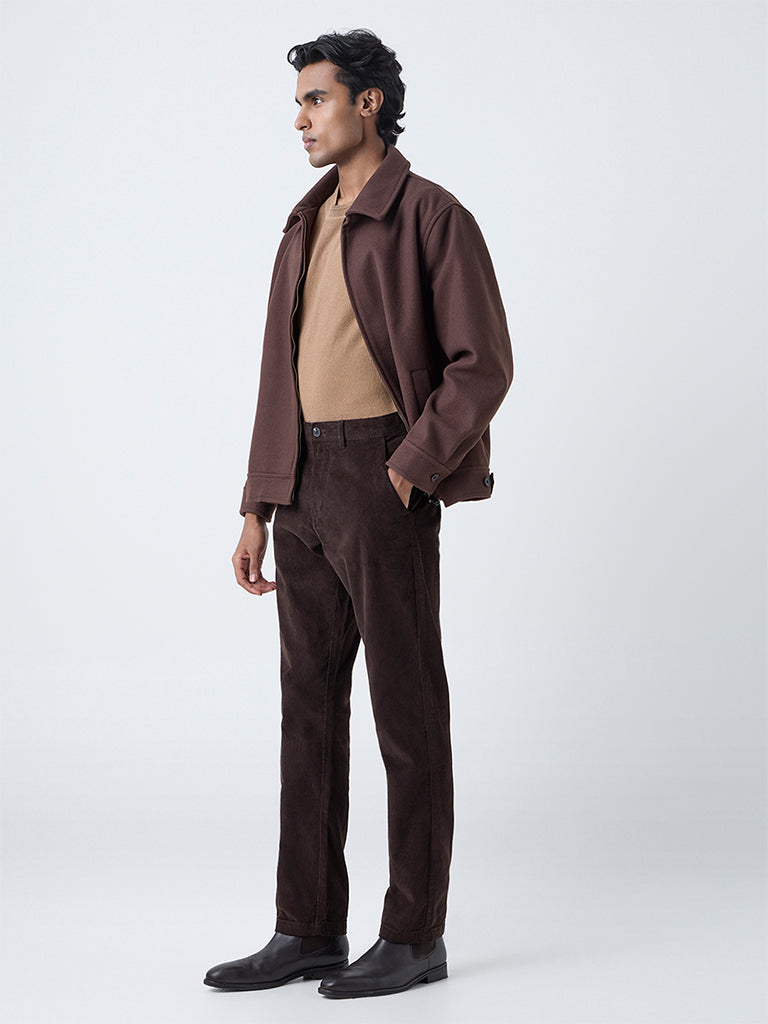 Ascot Dark Brown Mid-Rise Relaxed-Fit Corduroy Chinos