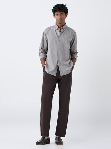 Ascot Taupe Chevron Printed Relaxed-Fit Cotton-Blend Shirt