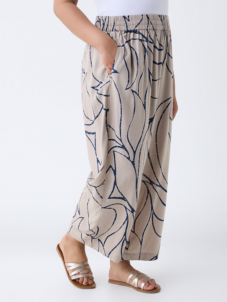Diza Beige Printed Palazzos