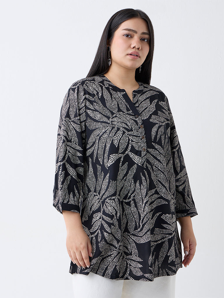 Diza Black Bandhani Leaf Design Tunic