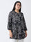 Diza Black Bandhani Leaf Design Tunic