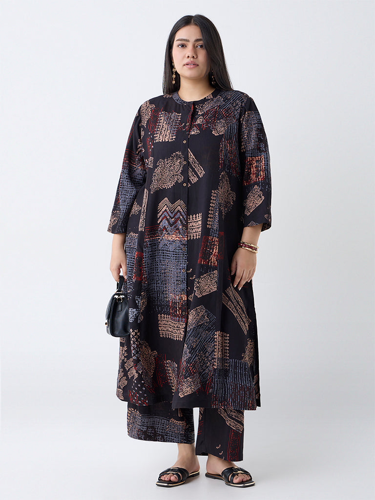 Diza Black Printed A-Line Kurta