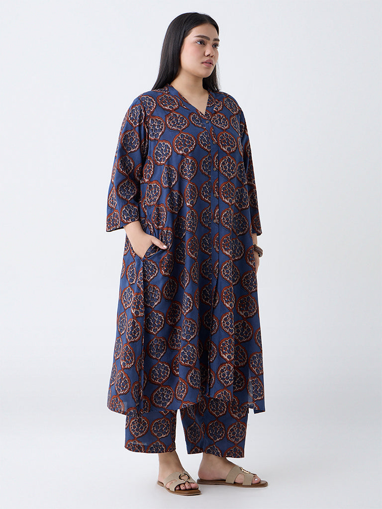 Diza Navy Printed A-Line Kurta