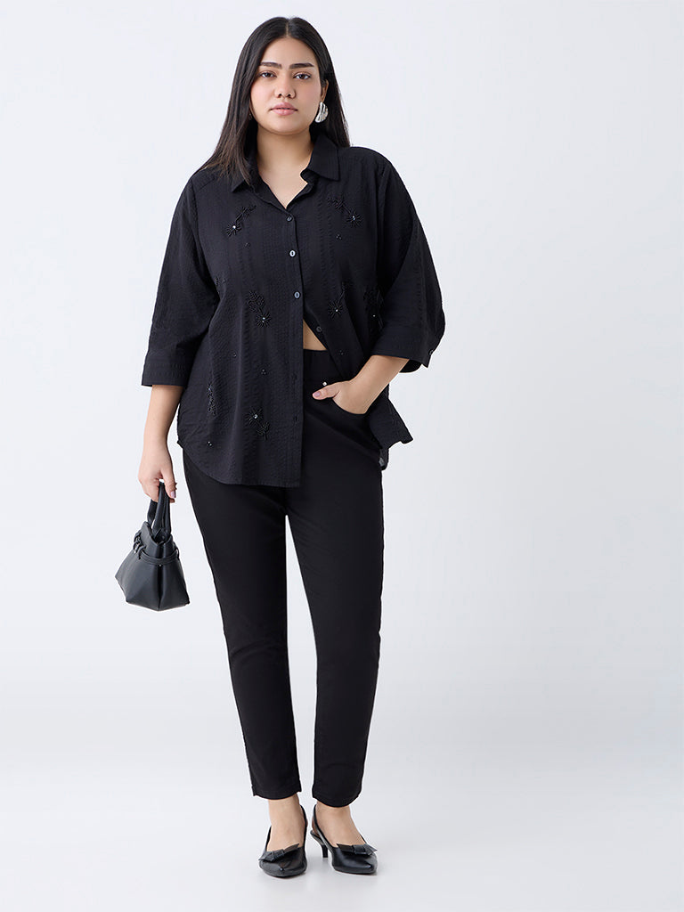 Gia Black Solid High-Rise Cotton-Blend Jeggings