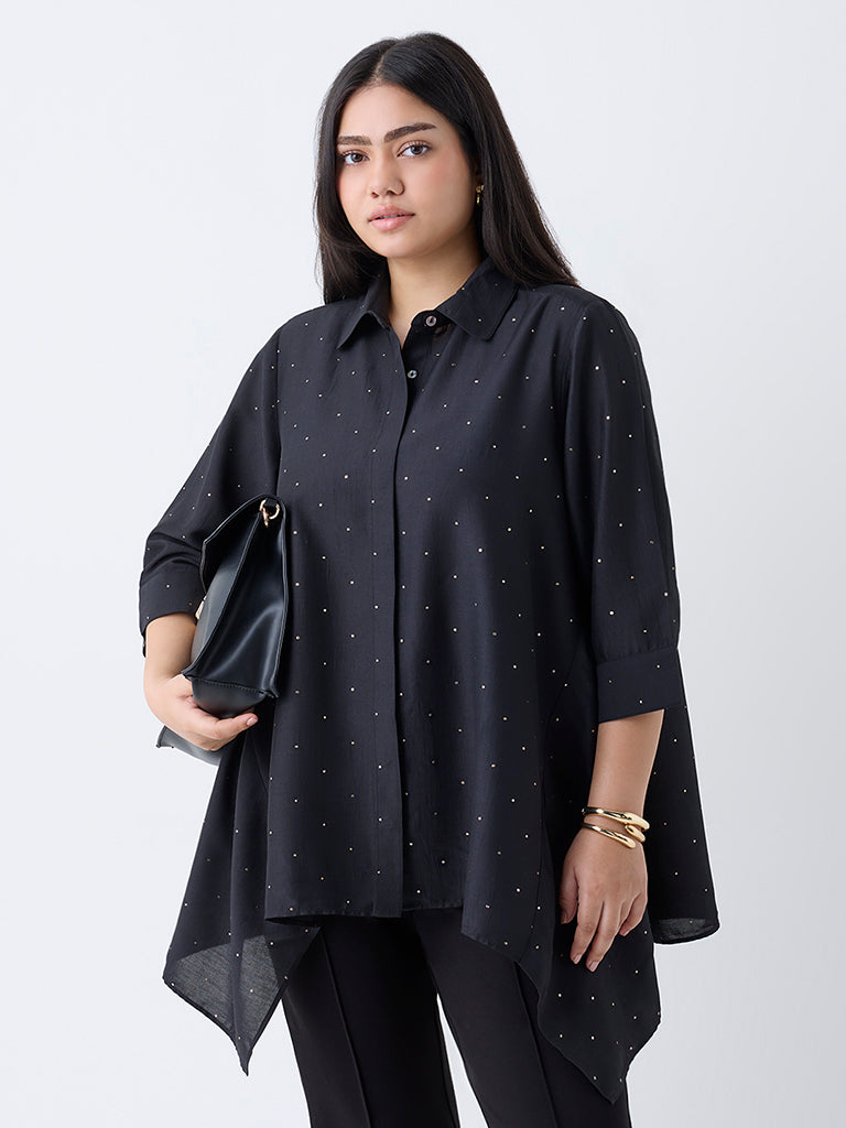 Diza Black Embellished Asymmetric Tunic