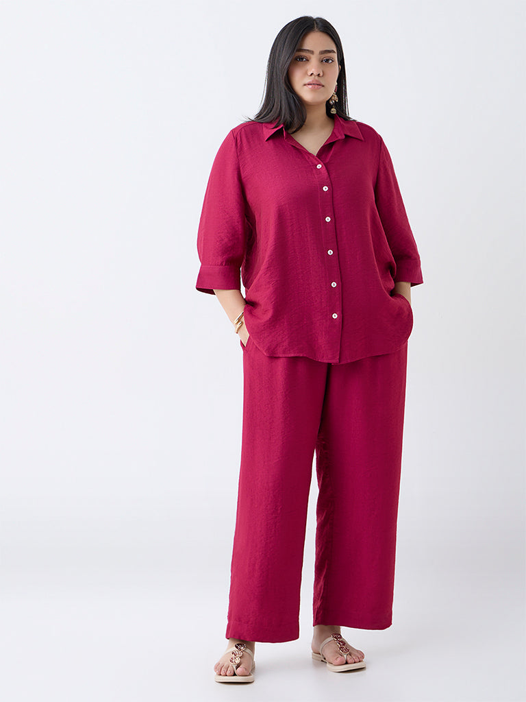 Gia Magenta Solid High-Rise Pants