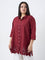 Diza Red Floral Lace Detailed Cotton Tunic