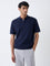 Ascot Navy Relaxed-Fit Cotton-Blend Quarter-Zip Polo T-Shirt