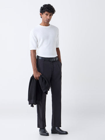 Ascot White Cable Knit Relaxed-Fit Cotton T-Shirt