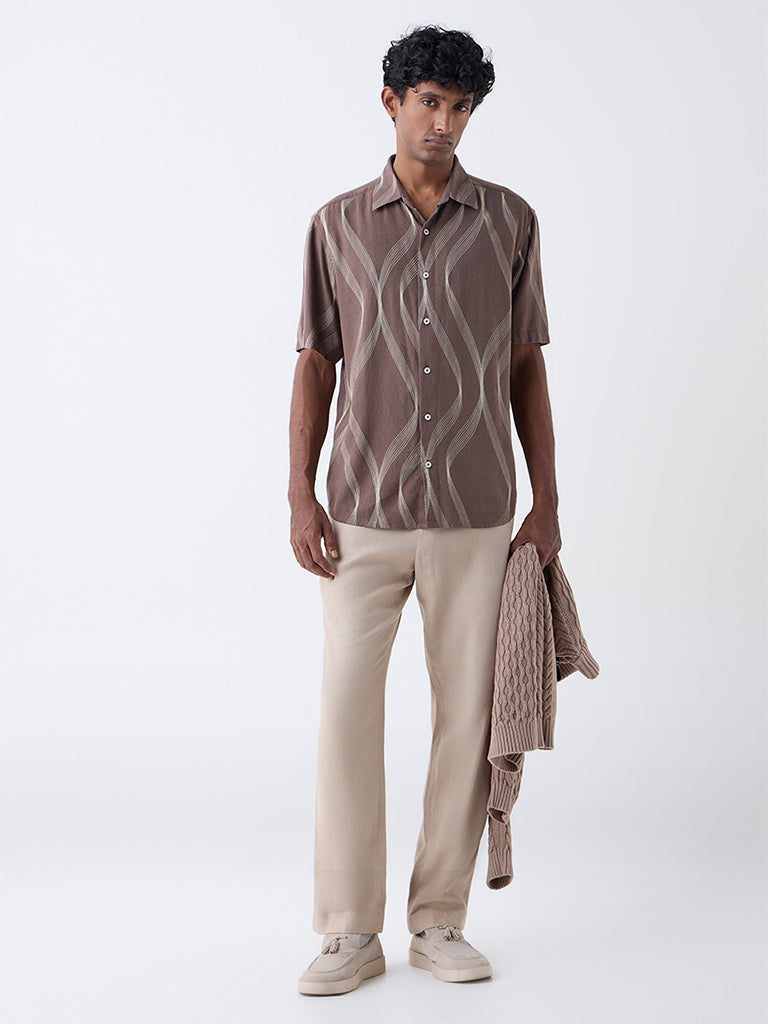 Ascot Brown Abstract Patterns Relaxed-Fit Shirt