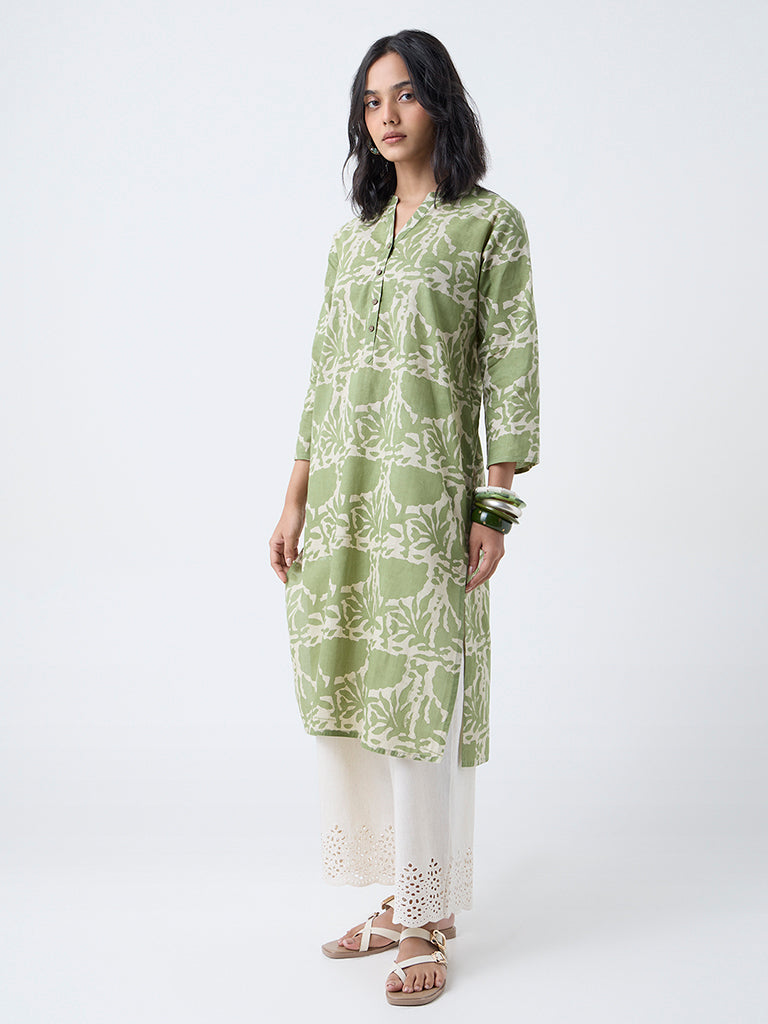 Utsa Green Printed Cotton Straight Kurta