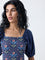 Bombay Paisley Blue Floral Embroidered Cotton Tiered Dress