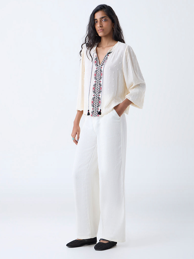 Bombay Paisley Off-White Embroidered Top