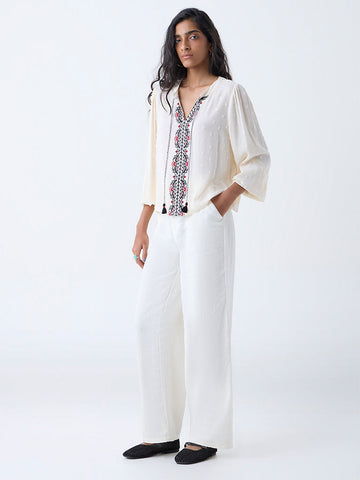 Bombay Paisley Off-White Embroidered Top