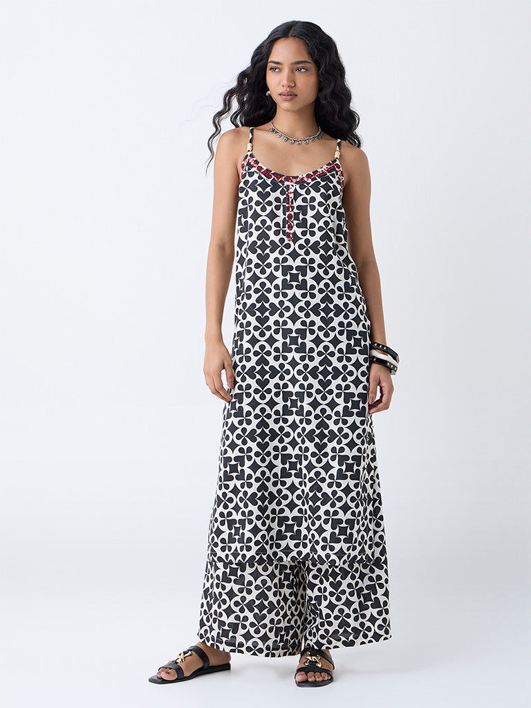 Utsa Black Printed Straight Kurta
