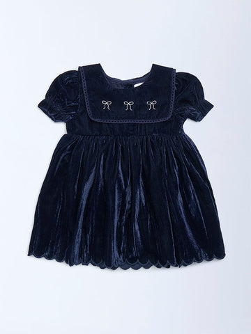 HOP Baby Navy Fit-And-Flare Velvet Dress