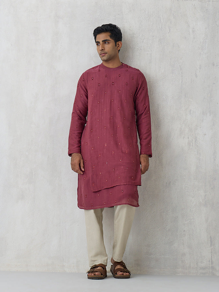 Embroidered Maroon Long Kurta