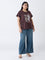 Gia Brown Printed Cotton T-Shirt