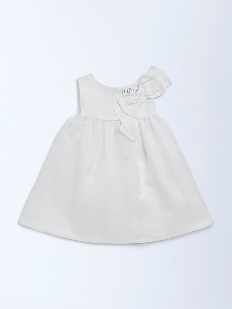 HOP Baby Girls White Bow-Detailed Fit-and-Flare Dress