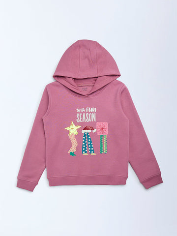 HOP Kids Dusty Rose Christmas-Themed Cotton-Blend Hoodie