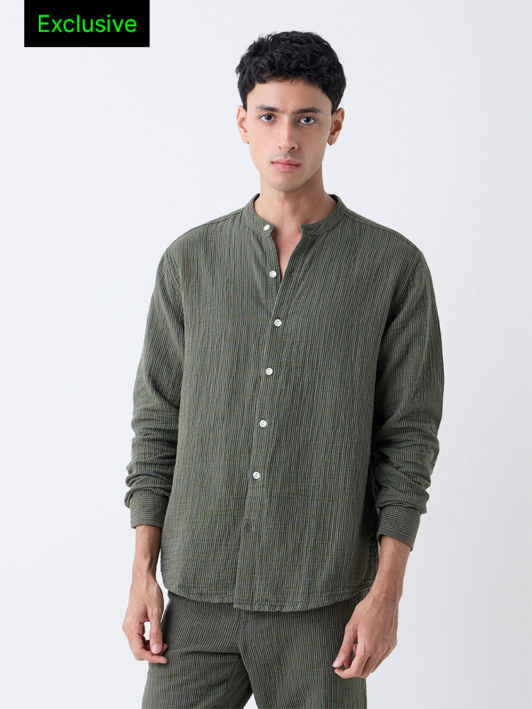ETA Olive Pinstriped Relaxed-Fit Cotton Shirt - Exclusive