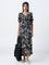 Bombay Paisley Black Foliage Pattern Wrap-Style Dress