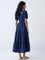 Bombay Paisley Dark Blue Embroidered Cotton Tiered Dress