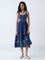 Bombay Paisley Dark Blue Embroidered Cotton A-Line Dress