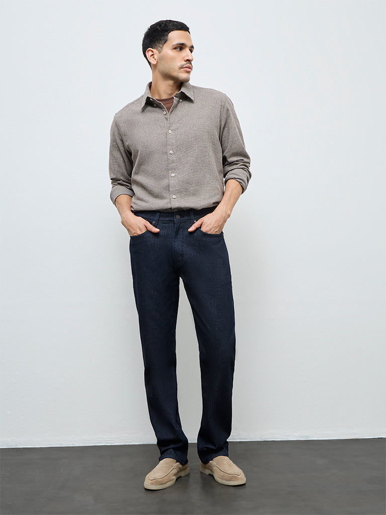 Ascot Dark-Blue-Wash Mid-Waist Relaxed Fit Jeans