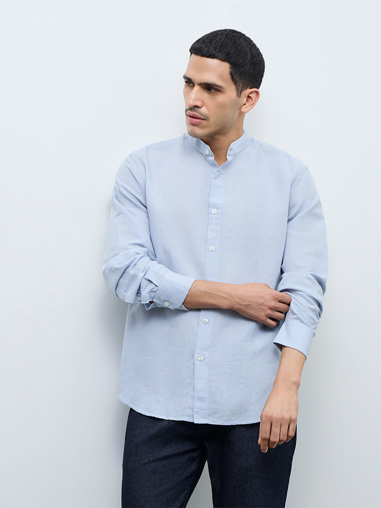 Ascot Light Blue Solid Relaxed-Fit Shirt
