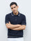 Ascot Navy Knit-Textured Relaxed-Fit Cotton-Blend Polo T-Shirt