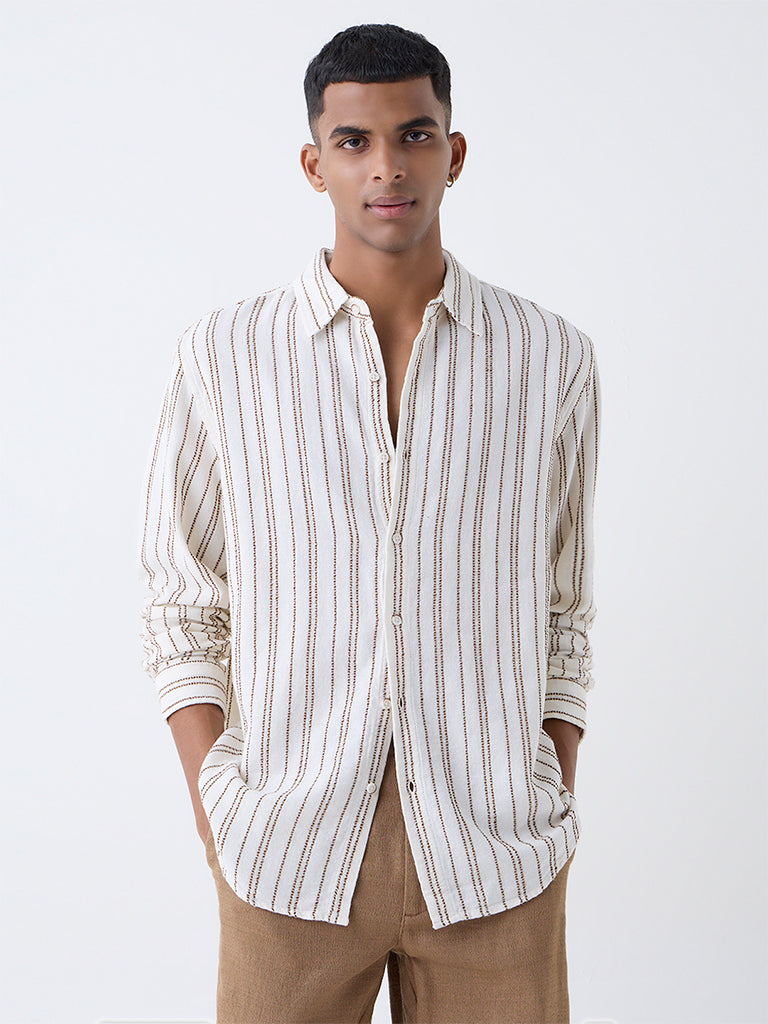 ETA Off-White Striped Relaxed-Fit Cotton Shirt