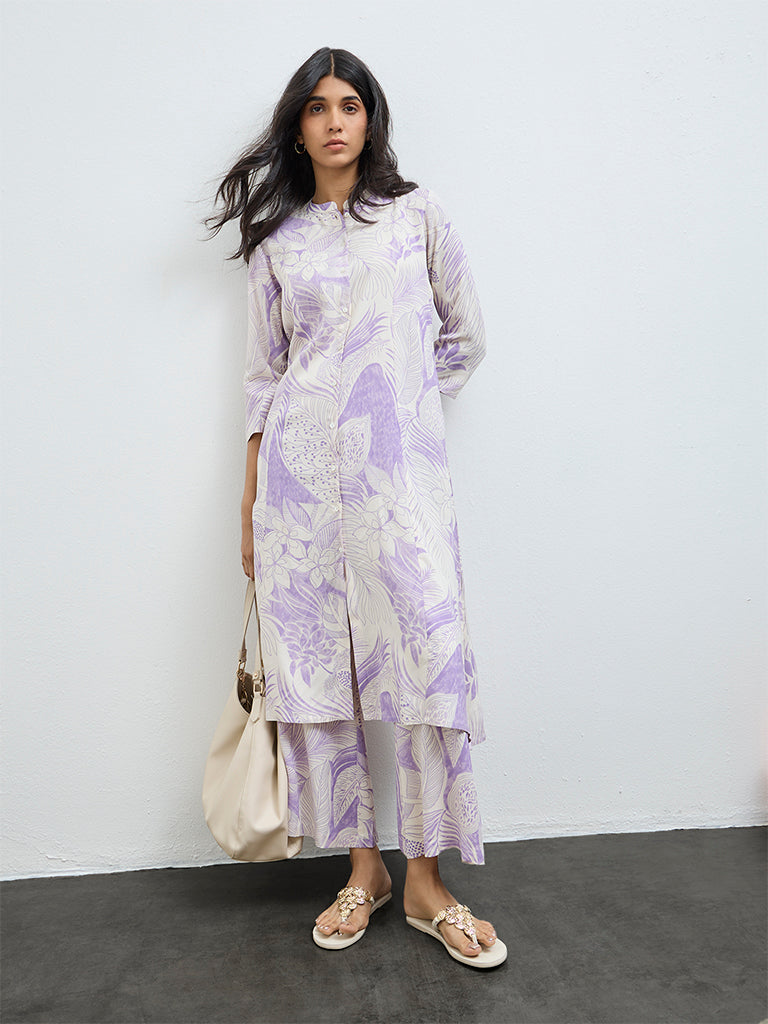 Utsa Lilac Floral A-Line Kurta