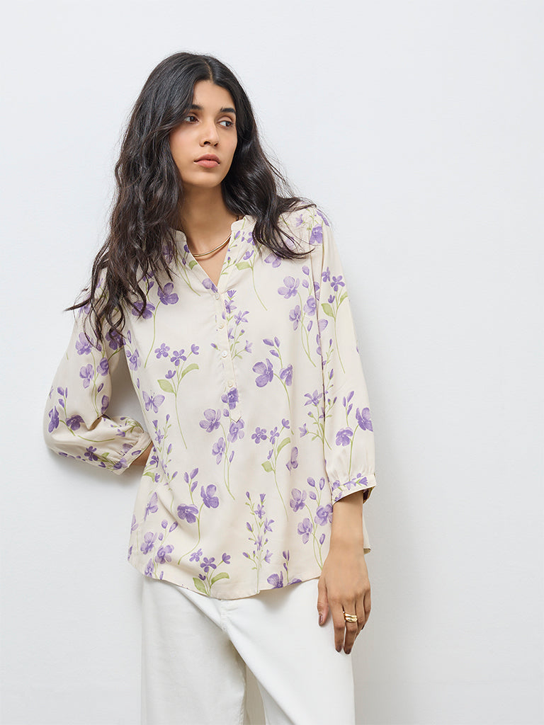 Utsa Lavender Floral Tunic