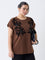 Gia Dark Brown Floral Pattern Cotton T-Shirt