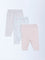 HOP Baby Girls Pink Printed Mid-Rise Cotton Pants - Pack of 3