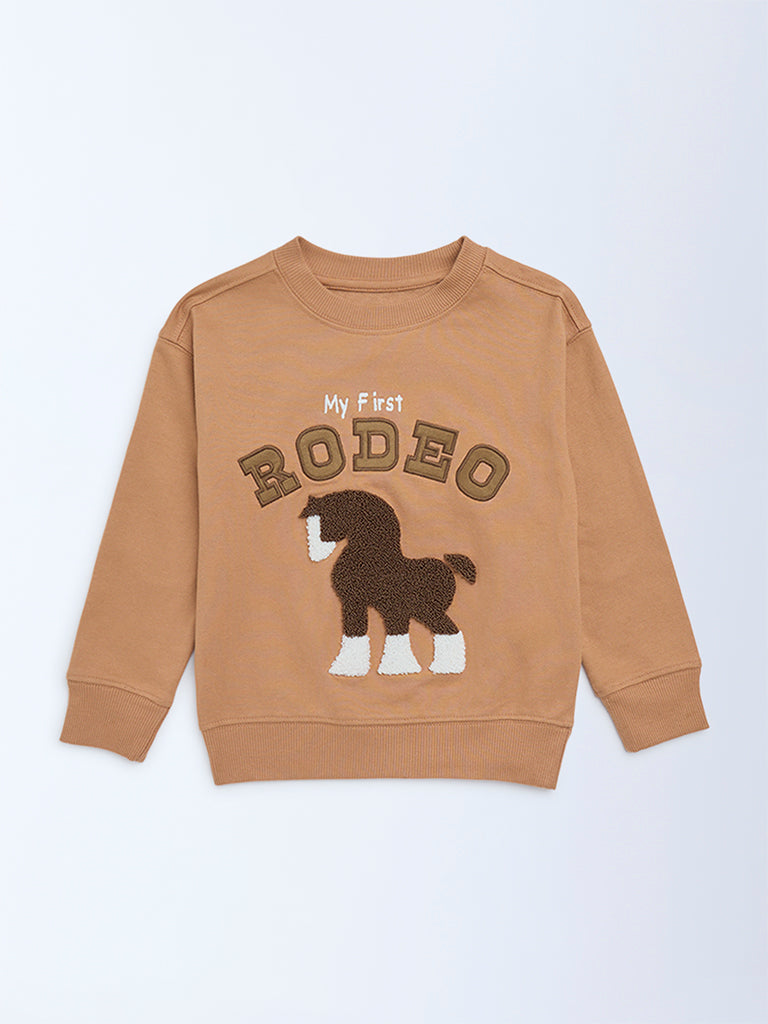 HOP Kids Boys Light Brown Embroidered Cotton-Blend Sweatshirt