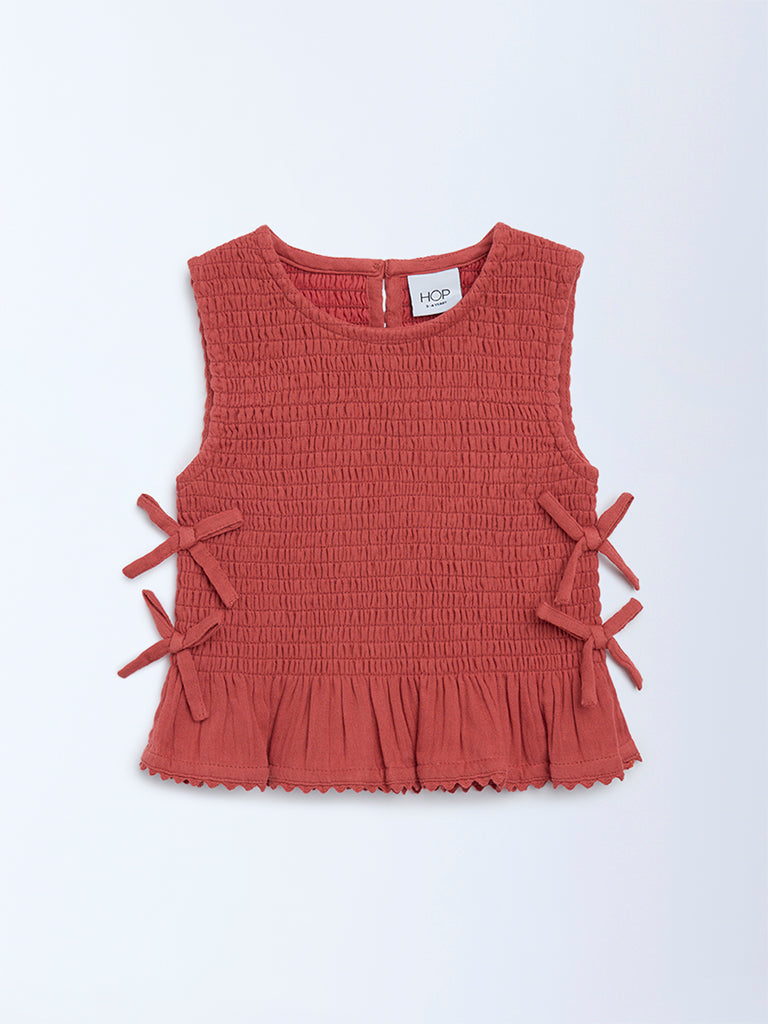 HOP Kids Girls Rust Smocked Cotton Top