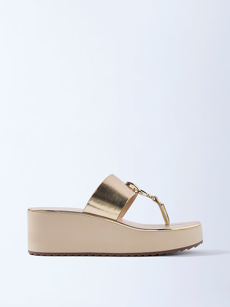 LUNA BLU Light Gold Wedge-Heel Sandals